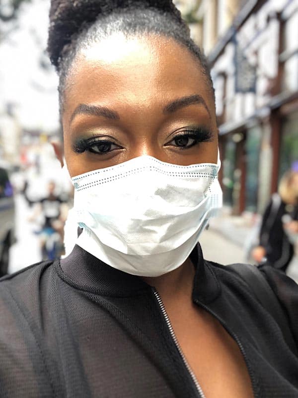 image of Erika wearing her mask